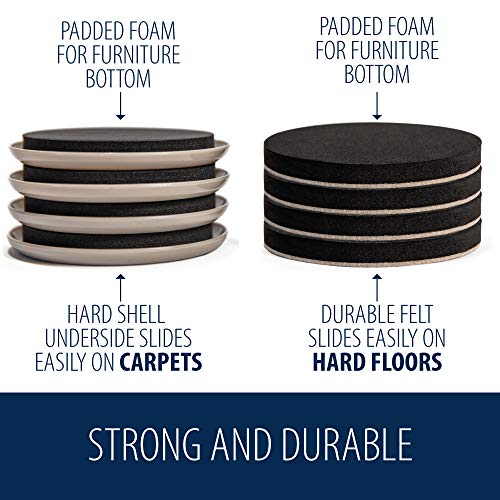 MIGHTY MONKEY Premium Furniture Sliders, 8 Pack, for Carpeted and Hard Floor Surfaces, Felt Furniture Coaster Pads, Gripper Sliders Protect Floors, Durable Foam Pad to Easily Move Couches, Sofa, Bed