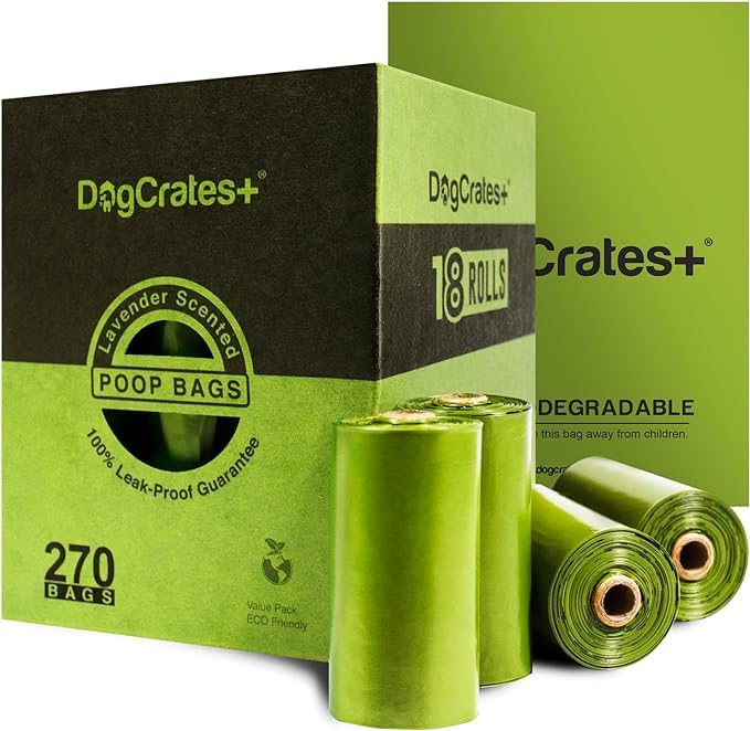 DogCrates+ Dog Poo Bags - 270 Leak Proof and Extra Thick Biodegradable Eco Poop Bags without Tie Handles, 15 Bags on a Roll, 18 Dispenser Refills, Strong Waste Bags