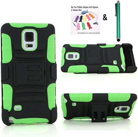 NEW Samsung Galaxy Note 4 Case - Rugged Shock-proof Dust Proof Armor Hybrid Hard and Soft Case and Holster Combo for Samsung Galaxy Note 4 - Double Layer Case with a Slide-out Kickstand and a Face-in Holster Belt Clip for Impact Resistance (Black and Green)