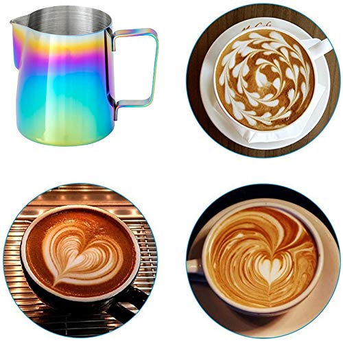 Fupeiwen Milchschaumkrug aus Edelstahl, Mehrfarbig Milchkännchen, Kaffeemilchkännchen für Cappuccino, Barista… – Bild 8
