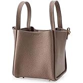 Women's Medium Size Vegetable Basket Bag Bucket Bag Niche Leisure Cowhide Handbag Shoulder Bag Female (Grey)