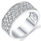 Sterling Silver Men's Wedding Band Engagement Ring With Cubic Zirconia CZ 9MM 3 Row Size 10