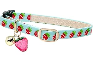 PetSoKoo Cute Cat Collar with Bell and Strawberry Charm.100% Cotton.Safety Breakaway Soft.for Girl Boy Male Female Kitten Collar