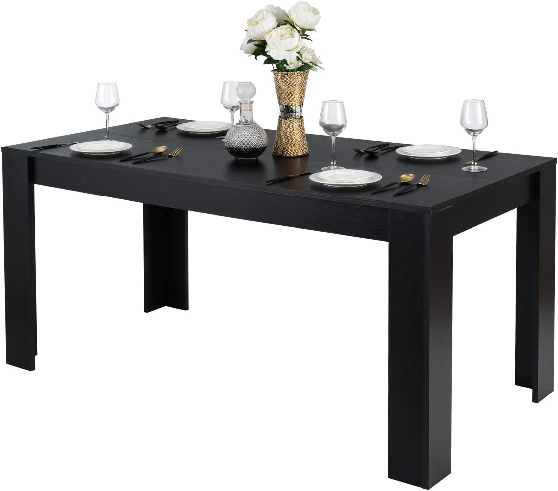 Giantex Wood Dining Table Rectangular Kitchen Table Modern Home Furniture 63" Lx31.5 Wx30 H (Black) - Tables
