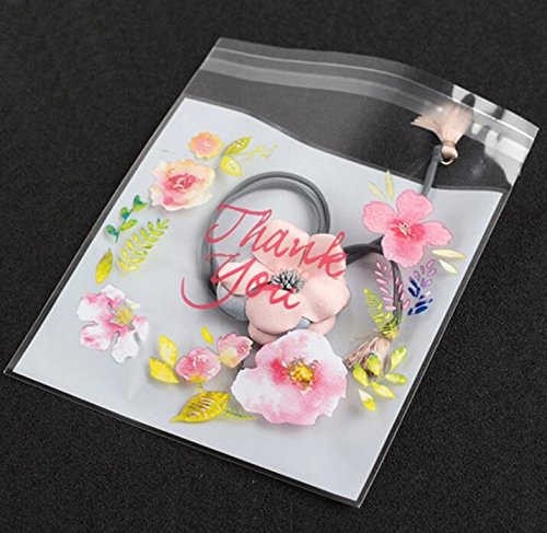 YunKo 300pcs Thank You Pink Flower Self Adhesive Cookie Bakery Candy Biscuit Roasting Treat Gift DIY Plastic Bag For Mother's Day - Thumbnail 4