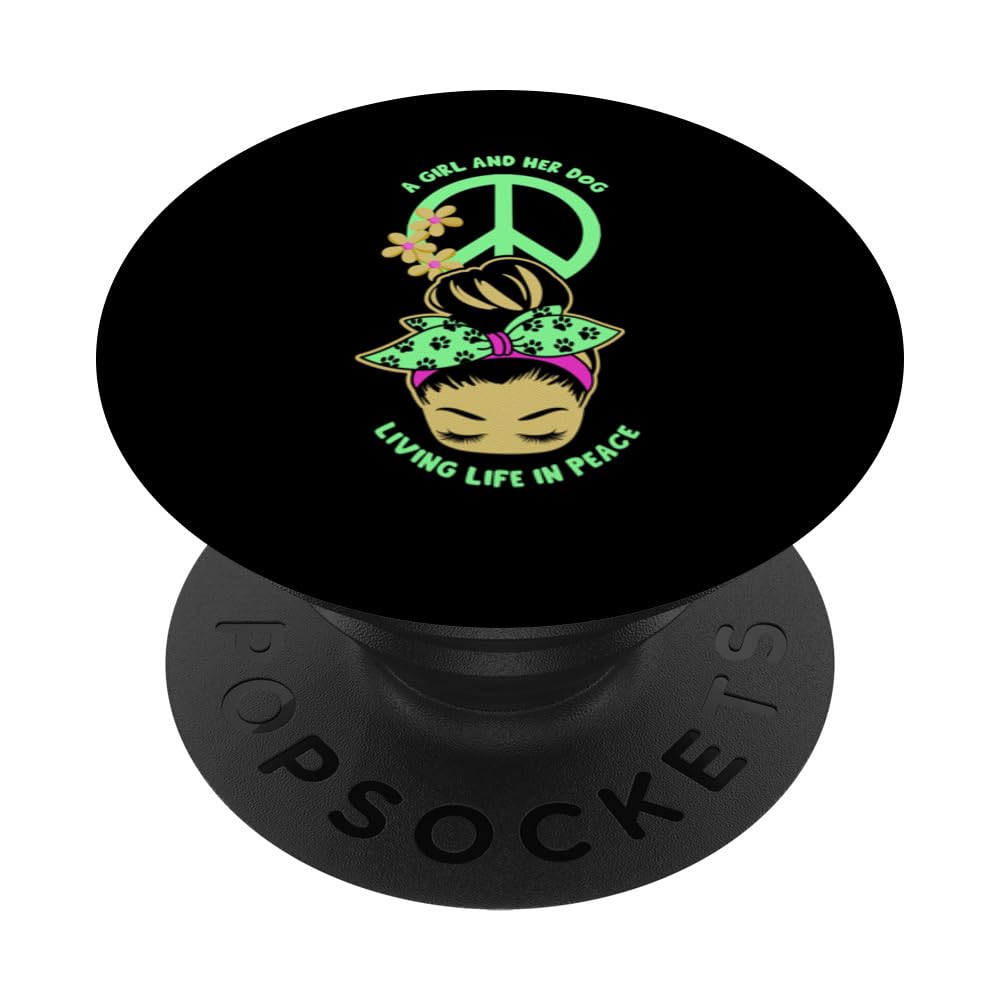 A girl and her dog living life in peace PopSockets Adhesive PopGrip