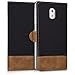 kwmobile Wallet Case Compatible with Nokia 3 - Fabric and PU Leather Cover with Card Slots and Stand - Black/Brown
