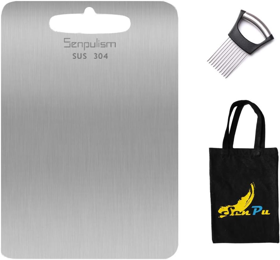 Stainless Steel Cutting Board for Kitchen, Chopping Boards for Fruit Vegetable Meat and Cheese, Senpulism Large Cutting Boards Dishwasher Safe + Environmental Canvas Bag + Onion Holder