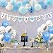 Sweet Baby Co. Baby Shower Decorations for Boy with Its A Boy Banner, Lanterns, Honeycomb Balls, Paper Tissue Pom Poms, Confetti Balloons, Silver Balloon Ribbon (Baby Blue, True Blue, Grey and White) primary