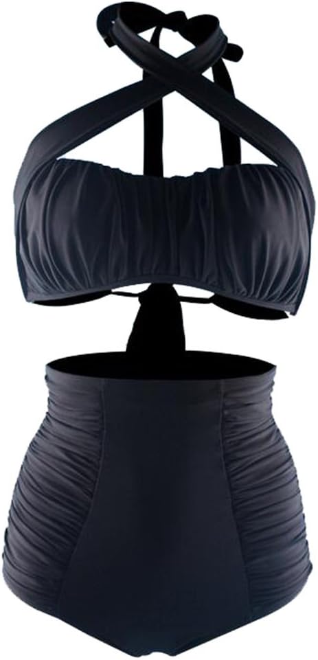 Vissgirl European and American Classic Black Bikini Swimsuit Waist Fold