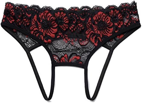 CISSETINA Women's Sexy Lace Embroidered T-back G-string Crotchless Thong Panties, A0020-Black, One Size