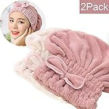 SweetCat  2PC Microfiber Hair Drying Caps, Extrame Soft & Ultra Absorbent, Fast Drying Hair Turban Wrap Towels Thick Fluffy Shower Cap for Girls and Women (Pink+Beige)