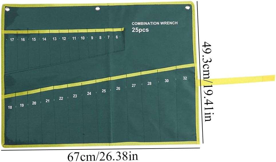 Tools Roll Up Pouch, 6/8/10/12/14/25 Pocket Tool Roll, Spanner Wrench Pliers Holder, Green, 15 cm x 2 cm x 49.3 cm - Image 5
