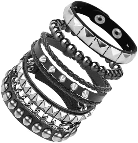 Amazon.com: NIGHTCRUZ Punk Leather Chain Bracelet, Goth Leather
