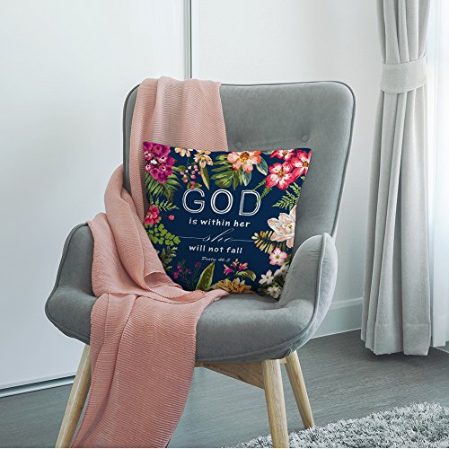 Flowers Pillow Covers - Christian Quotes Throw Pillow Case,Bible Verses God is Within Her She Will Not Fall Psalm 46 10 Cotton Linen Square Pillow Cover for Men/Women/18x18 inch - Thumbnail 3