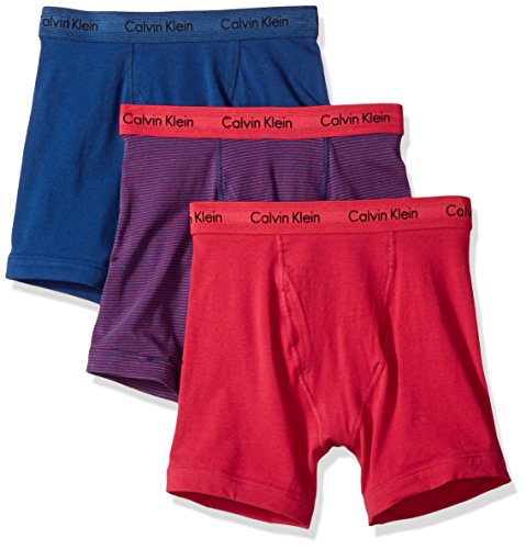 Calvin Klein Men's Cotton Stretch 3 Pack Boxer Briefs, Seaway/Amaranth Stripe Estate Blue/Amaranth, Small