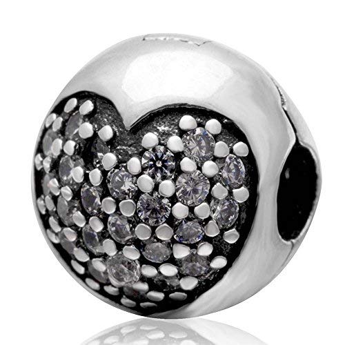 Zircon Clip Stopper Charm 925 Sterling Silver My Love Stopper Charm Spacer Charm for Pandora Charm Bracelet (White)