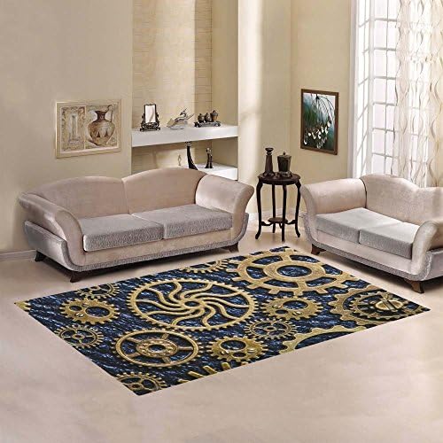 Custom Vintage Retro Steampunk Area Rug Floor Mat 7' x 5' Feet, Mechanical Punk Gears Throw Rayon Fiber Carpet Rugs for Home Living Dining Room Decoration