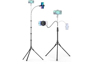 Aureday Phone Tripod, 92" Cell Phone Stand with 15" Gooseneck, Remote and Phone Holder, Overhead & Selfie Stick for Recording/Watching/Vlog, Compatible with iPhone Android