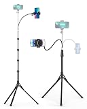 Aureday Phone Tripod, 92" Cell Phone Stand with 15" Gooseneck, Remote and Phone Holder, Overhead & Selfie Stick for Recording/Watching/Vlog, Compatible with iPhone Android