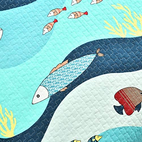 Blue ocean-themed fish quilt set made of 100% cotton, priced at $67.99.