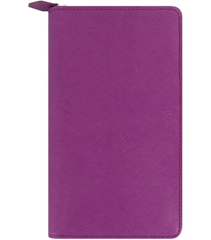 Filofax Saffiano Zip Organizer, Personal Compact Size, Poppy - Cross-Grain, Leather-Look, Six Rings, Week-to-View Calendar Diary, Multilingual, 2024 (C022534-24