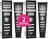 Nuva Dent Activated Charcoal Toothpaste w/Coconut Oil for Teeth Whitening - Safe, Natural, Cleaning Paste for Kids and Adults - Fluoride Free & Sulfate Free - Cool Mint, 2 Pack