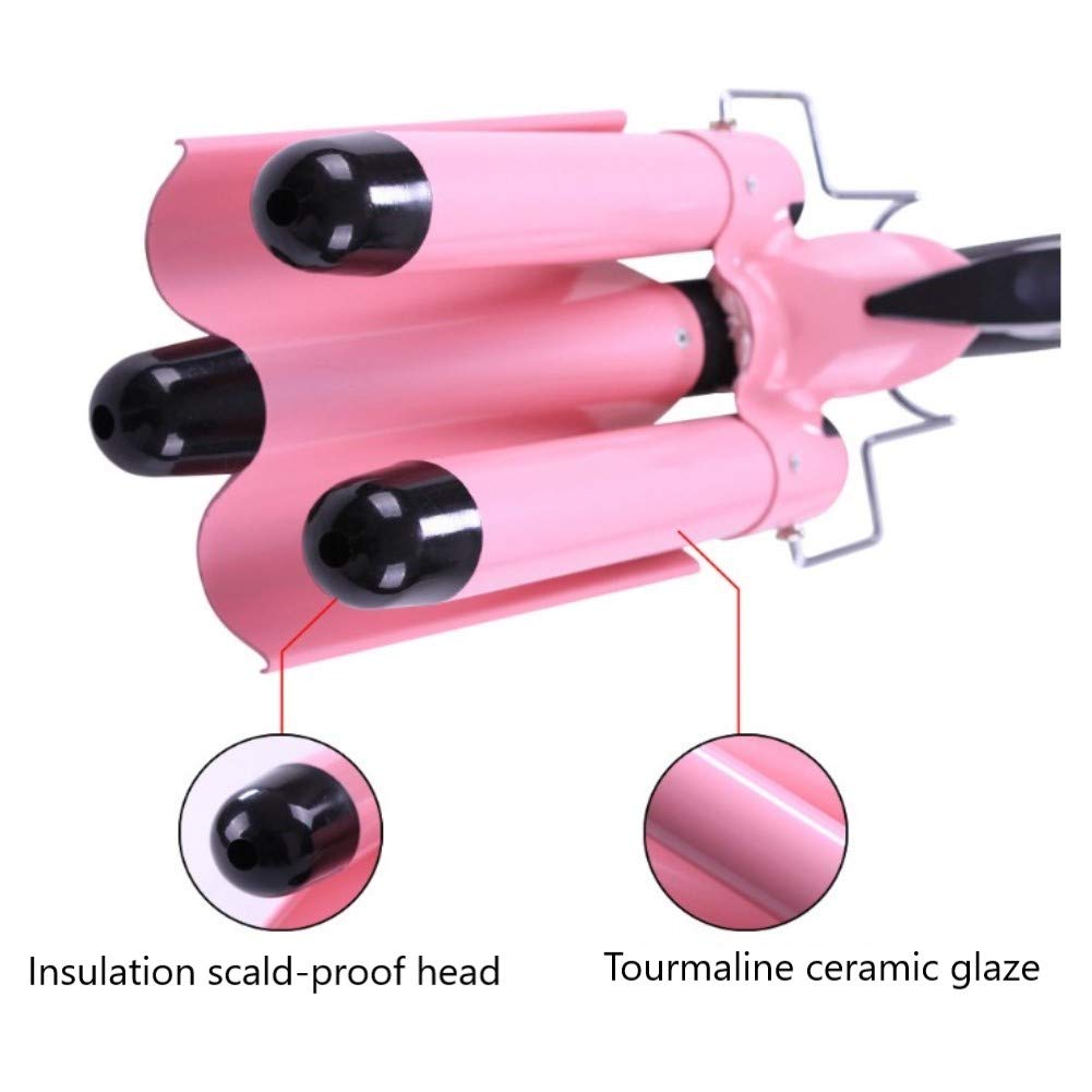 MODVICA 3 Barrel Curling Iron Wand 26mm Hair Waver Temperature Adjustable Ceramic Hair Curling Iron (Pink): Beauty