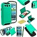 Fulland Hybrid Silicone Armor Case with Card Holder, Kickstand, Stylus and Screen Protector for Samsung Galaxy S3 - Aqua Green