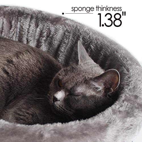 Winsterch Washable Warming Cat Bed Large, Round Pet Bed,Soft Cozy Plush Pet Bed for Cats,16.5 x 5.9 in