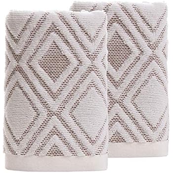 Pidada Hand Towels Set of 2 100% Cotton Diamond Pattern Highly Absorbent Soft Towel for Bathroom 13 x 29.5 Inch (Beige)