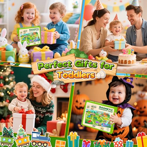 Toddler Dinosaur Toys for 1 2 3 Year Old Boys, Dinosaur Train Toys for Boys | Montessori Toys for 1-3 Year Old, Wooden Magnetic Dinosaur Train Set for Boys age 2 3 4, First Birthday Gifts for Boys Girls