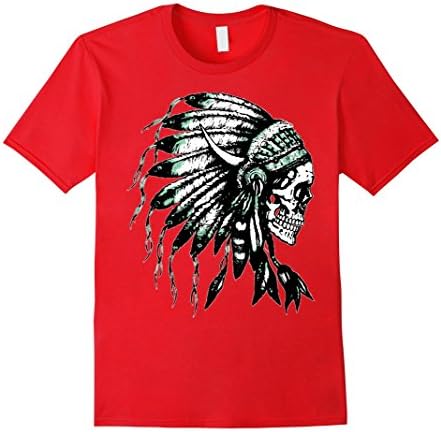 Mens Skull shirt Chief headdress shirt Native American shirts Medium Red