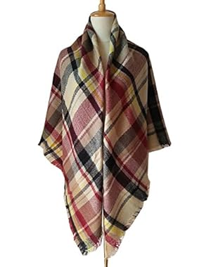 Trendy Plaid Scarfs Womens Warm Pashmina Fall Winter Soft Chunky Tartan Wrap Shawl Cozy Checked Blanket