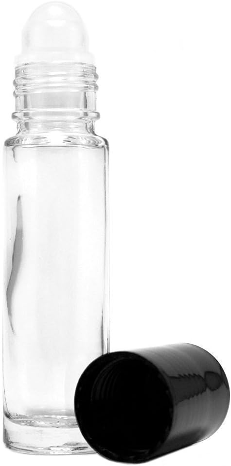 CMJ™ 2 x 10ml CLEAR Roll on Glass Bottles Essential Oil Roller Ball Empty BLACK LID