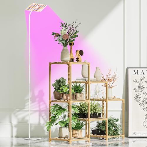 Full Spectrum LED Grow Lights for Indoor Plants, 120 LEDs, 18W, 4 Dimmable Levels, Timer (4/8/12H), Adjustable Height, Perfect for Small Desk Plants, Energy-Efficient & Durable Base, Ideal for Home