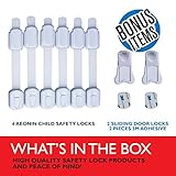 Aeonin- Adjustable Child Safety Locks For Baby Proofing Cabinets - Drawers Toilet Seat , No Drilling Safety Latches For Oven Refrigerator Ideal for Child Proofing 6 Pack Bonus 2 Sliding Door Locks