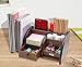 PAG Office Supplies Wood Desk Organizer Pen Holder Accessories Storage Caddy with 1 Drawer, 7 Compartments, Brown