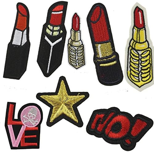 16PCS Embroidered Lipstick Patches Appliques Iron On Patch Fabric Clothing Accessories
