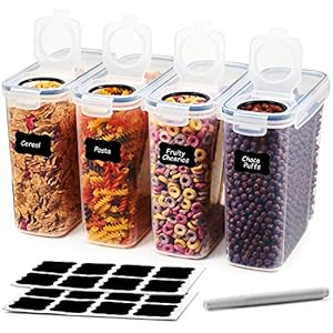 A&S Kitchen Cereal Storage Containers Set of 4x 4L Airtight Container with Lid, Labels, Chalk Pen. Pantry Storage…