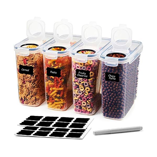 AS-Kitchen-Cereal-Containers-Storage-Set-of-4X-4L-Airtight-Container-with-Lid-Labels-Chalk-Pen-Pantry-Storage-Plastic-Containers-Flour-Storage-Container-Pet-Food-Storage-Containers-Dispenser A&S Kitchen Cereal Storage Containers Set of 4x 4L Airtight Container with Lid, Labels, Chalk Pen. Pantry Storage…