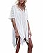 shermie Swimsuit Cover Ups for Women Short Sleeve V Neck Side Slit Loose Casual Mesh Knit Crochet Top White