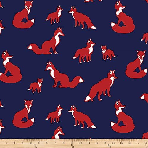 Bolt By Girl Charlee Pure Vintage Jersey Knit Fox Family Navy/Red Fabric By The Yard