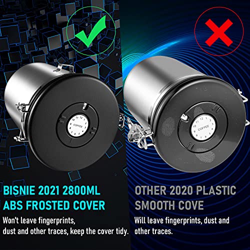 Kaffeedosen Luftdicht 1kg Bohnen, 2800ML Kaffeebohnen behälter Kaffeebehälter Vorratsdosen aus Edelstahl mit Datums-Tracker, 30ML Messschaufel und CO₂-Ventil für Kaffee Kaffeebohne Pulver, Zucker, Tee