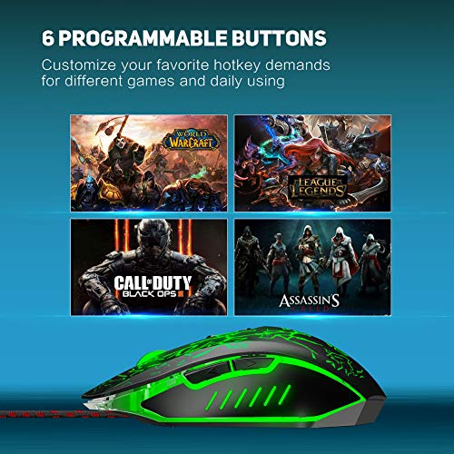 INPHIC Souris USB Filaire, 3200 DPI, 6 Boutons programmables, ergonomie, 4 LED de Respiration rétroéclairées, Souris Filaire pour PC, Compatible avec Windows 7/8/10 / XP/Vista