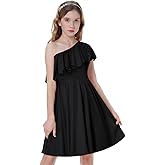 Mebius Girls Tween One Shoulder Ruffle Dresses with Pockets A-line Twirl Sleeveless Dress Party Special Occasion 8-14Y