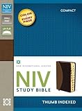 NIV Study Bible, Compact, Imitation Leather, Tan/Burgundy, Indexed, Red Letter Edition