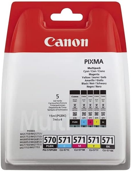 Canon PGI-570 BK CLI-571 BK C M Y PGBK Pack of 5 Cartridges Genuine Canon