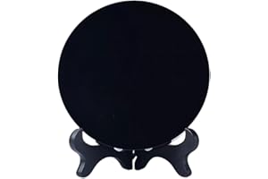 IKEEYUIS Round Plate Mirror Home Decoration Mini Scrying Mirror Obsidian Adds Style and Calm Energy to Office Mini Scrying Bl