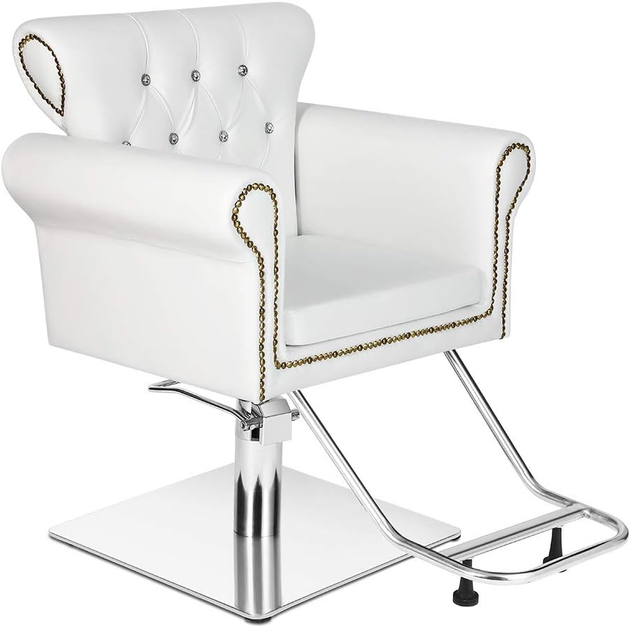Vintage Hydraulic Styling Barber Chair Salon Spa Beauty Chairs Equipment (20", White)